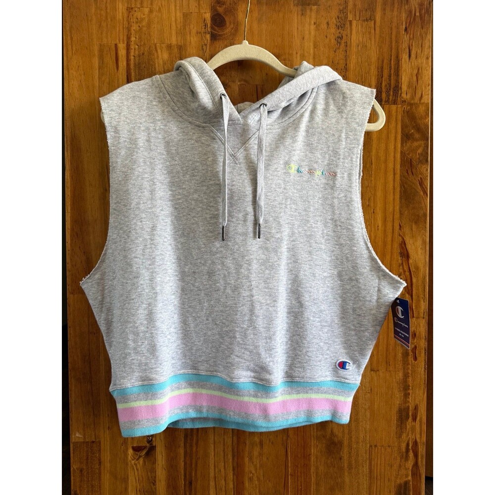 Women’s Champion Campus French Terry Sleeveless Hoodie Sz. Large NWT Oxford Grey